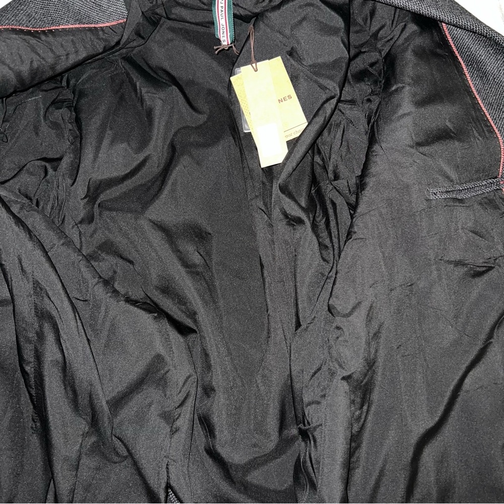 PJ Paul Jones Men’s Charcoal Herringbone Wool Blend Blazer Jacket Size XL NWT - Picture 7 of 13